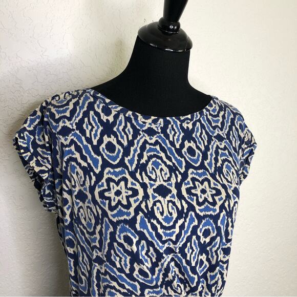 Boden blue and cream geometric print tie waist dress size 8L or 8 Long - Picture 2 of 15